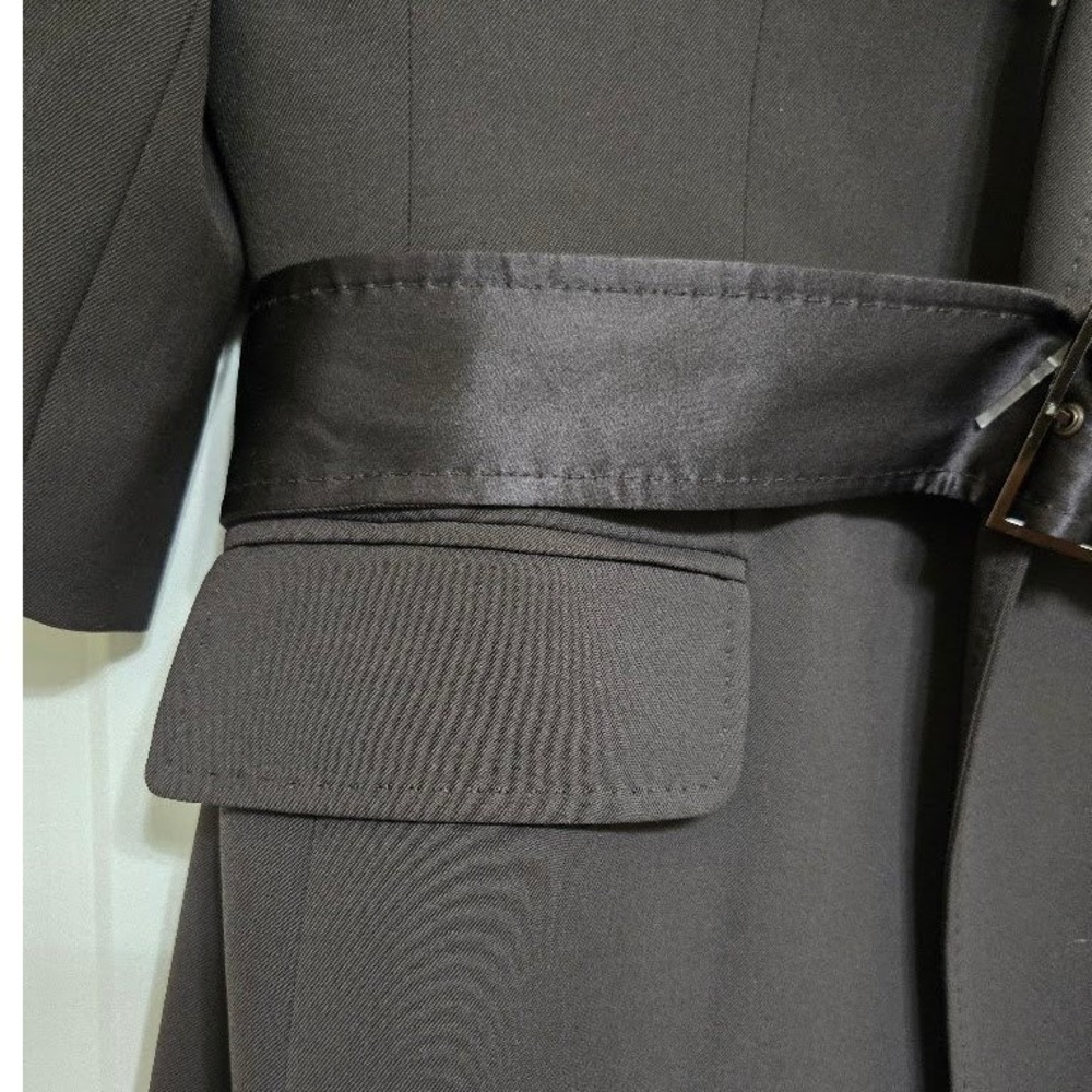 Anne Klein Long Black Belted Coat Fully Lined Button Front Size 14P - Picture 8 of 9